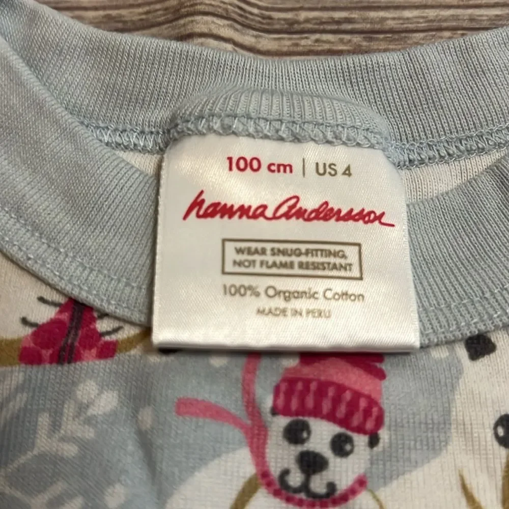 Hanna Andersson Girls Size 4 Polar Bear Christmas Pajama Set Organic Cotton
